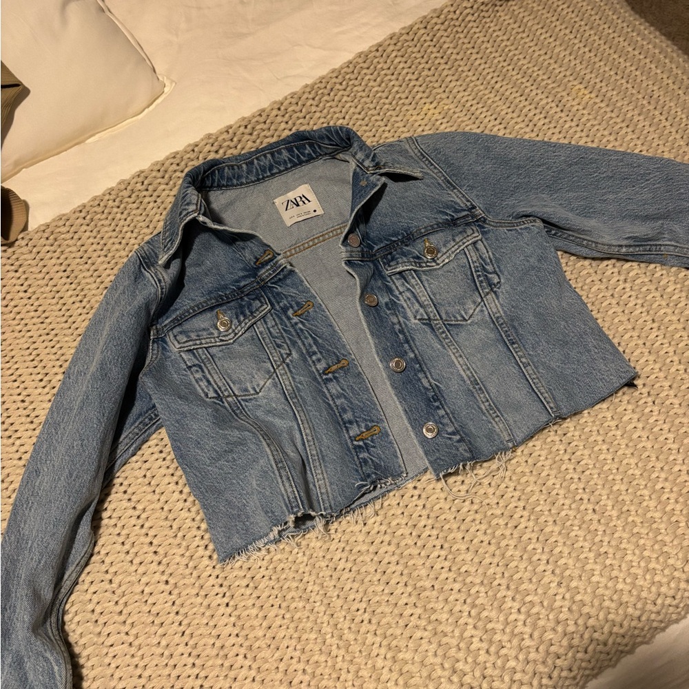 Zara Light Blue Crop Denim Jacket